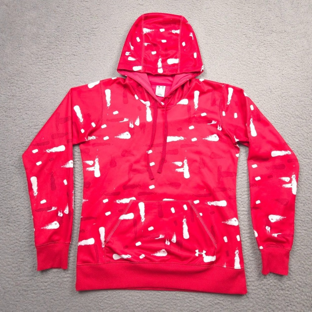 Under Armour Women Small Hoodie Red White Paint Splatter Pullover Athletic
